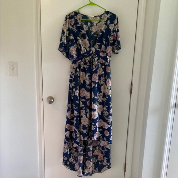 Bailey Blue High Low Sundress in Blue with Dolman Sleeves - Picture 1 of 3